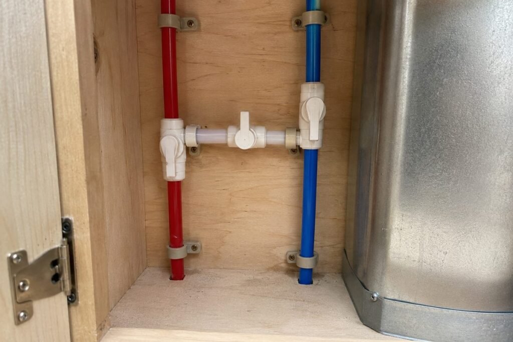 Pink antifreeze running from an RV faucet into the sink when you winterize an RV